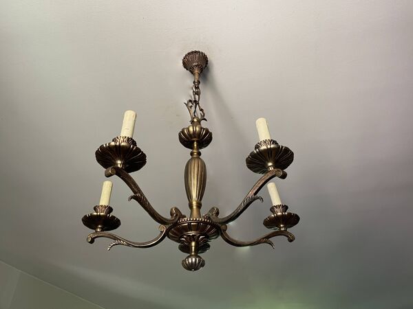 Lustre 5 feux bronze style Régence