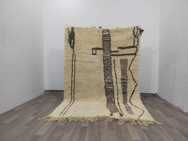 Traditional handmade natural wool Berber rug 2/3 m