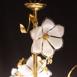 Lustre en verre de Murano décor de fleurs blanches, 1970