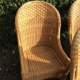 Vintage rattan set dining table and its 6 chairs