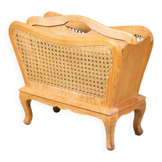 Magazine Rack in Oak and Rush, Denmark, 1960s