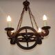 French vintage rustic 4 light wheel chandelier hand