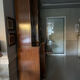 Library, glass-fronted mahogany cabinet