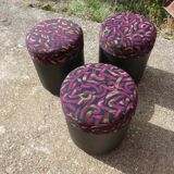 Set of 3 vintage round poufs printed 90