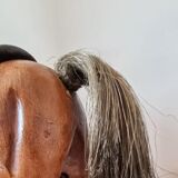 Tricycle ancien, jouet français avec cheval sculpté en bois et métal