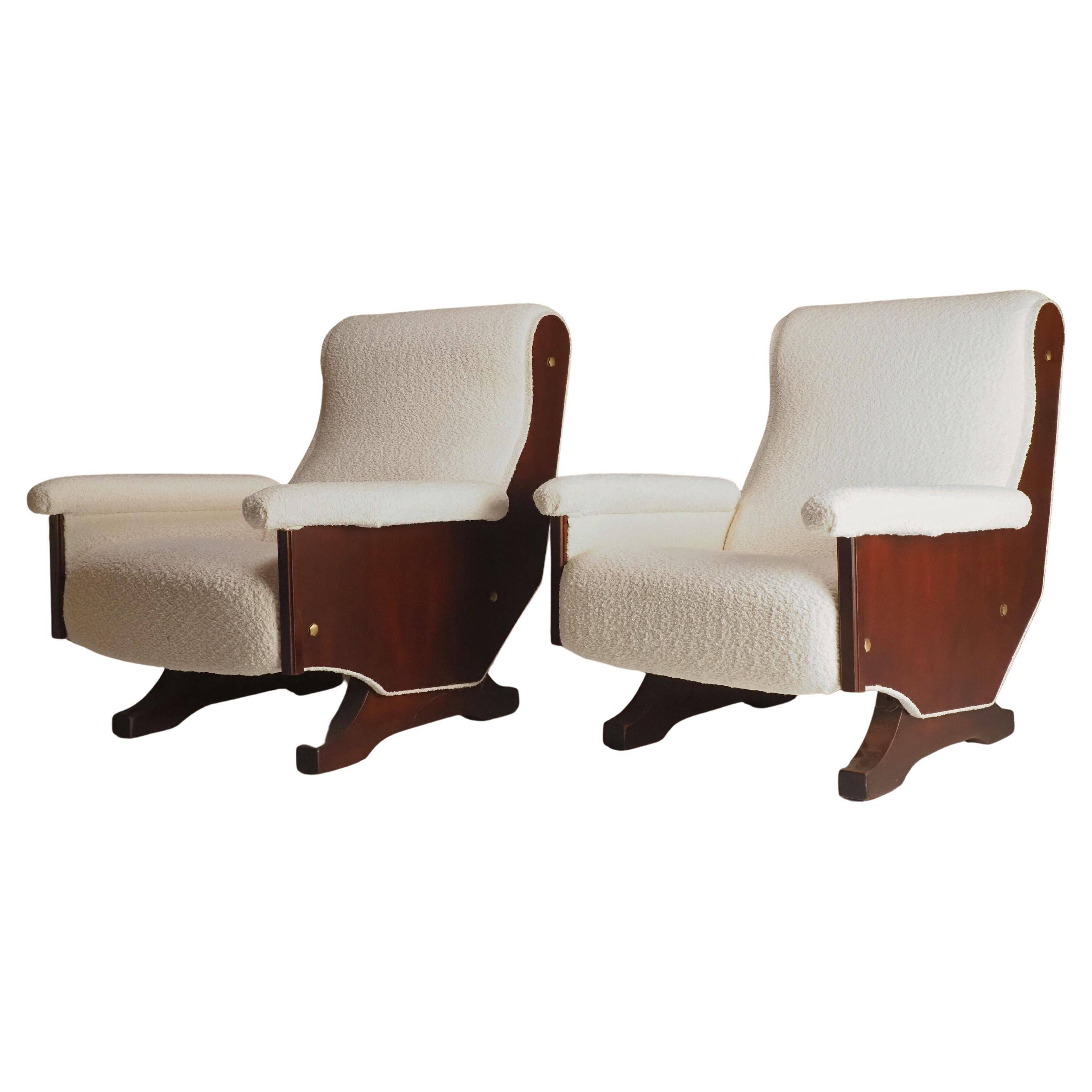 Pair of 1960s Italian Modern Walnut and Boucle Armchairs