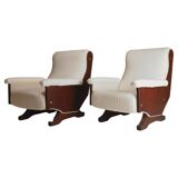 Pair of 1960s Italian Modern Walnut and Boucle Armchairs