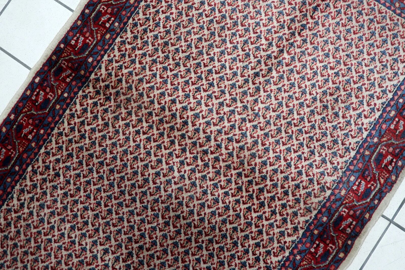 1950s Handmade Indian Wool Rug, Ivory and Red, 3 × 5 ft - 1C1291
