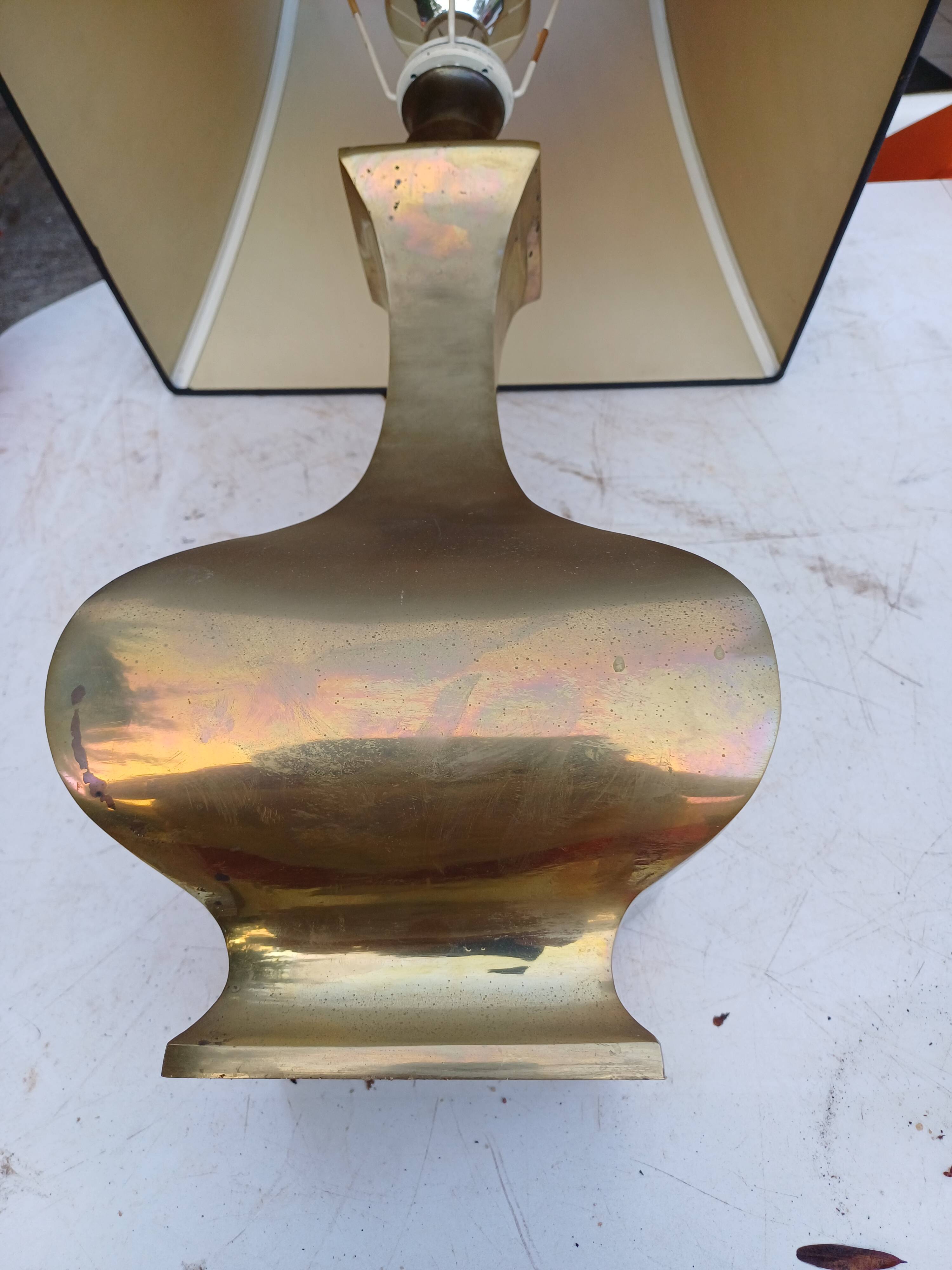 Bronze lamp and dark brown fabric shade