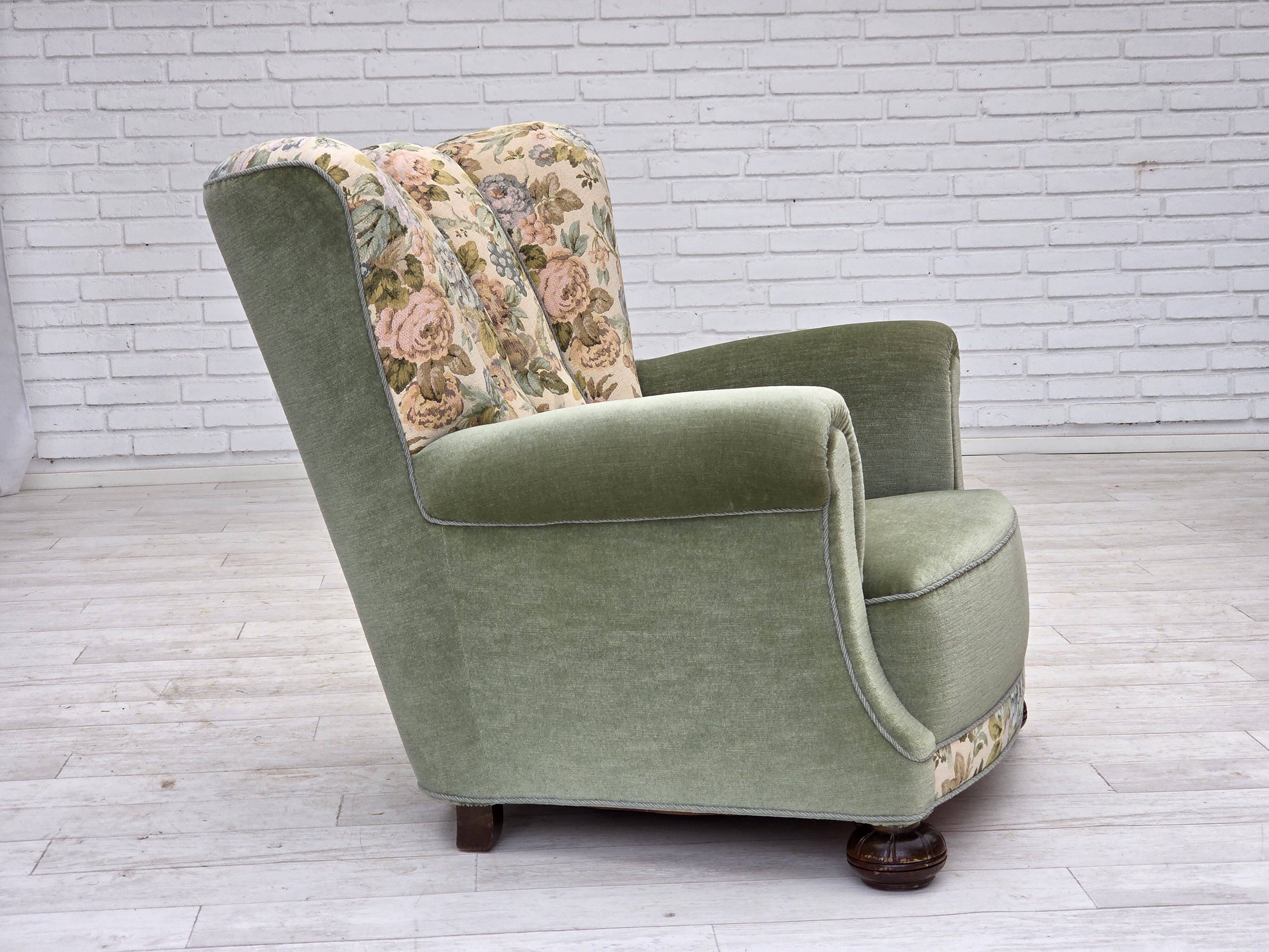 1970s, Danish relax armchair, green furniture velour, original condition.