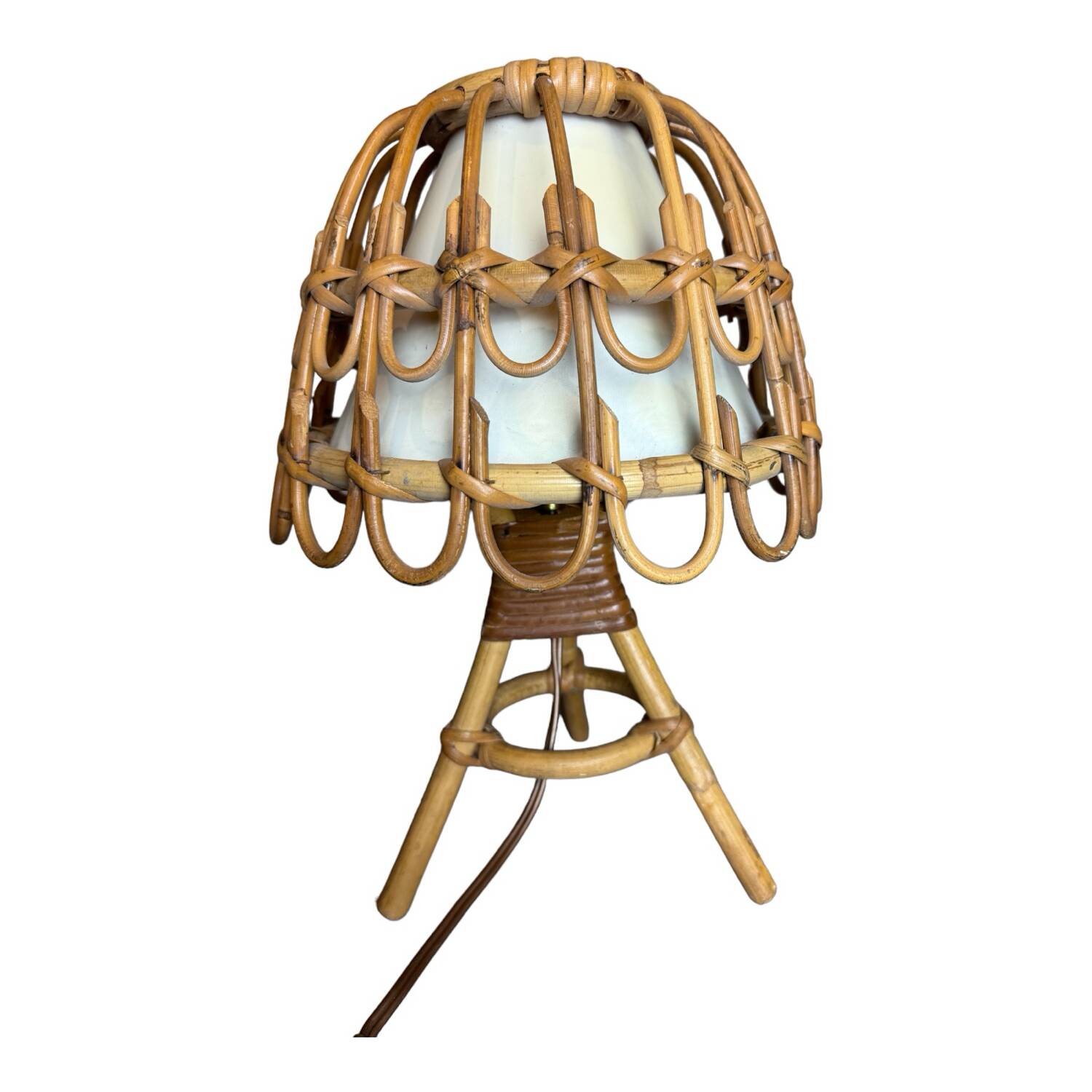 Mid-Century French Rattan and Wicker Table Lamps by Louis Sognot, 1960s,