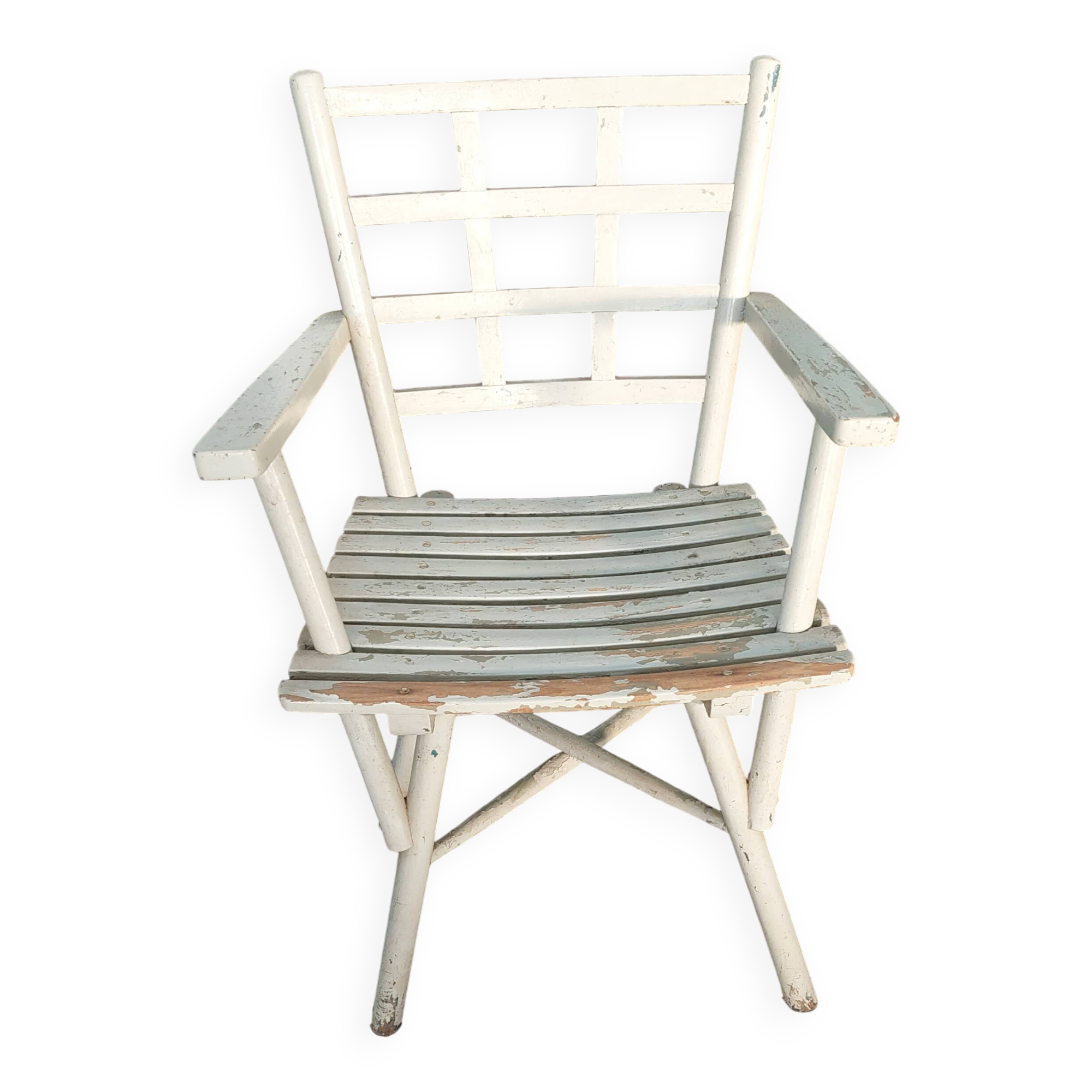 1960s whitewashed wood conservatory armchair