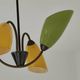 Brass and glass chandelier 4 yellow and green lights from the 60s
