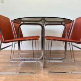 Set of mid-century design chrome dining chairs and table, 1970s