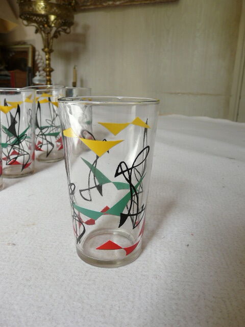 Set of 6 orange glasses in the 1960s