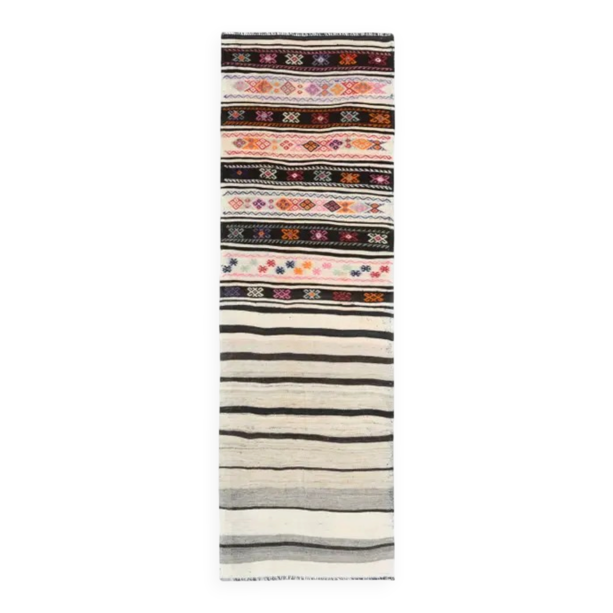 1970s vintage Turkish hand-knotted wool cotton white runner rug 84x259