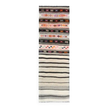 Tapis couloir vintage turc en laine et coton noué à la main des années 1970, 84x259.