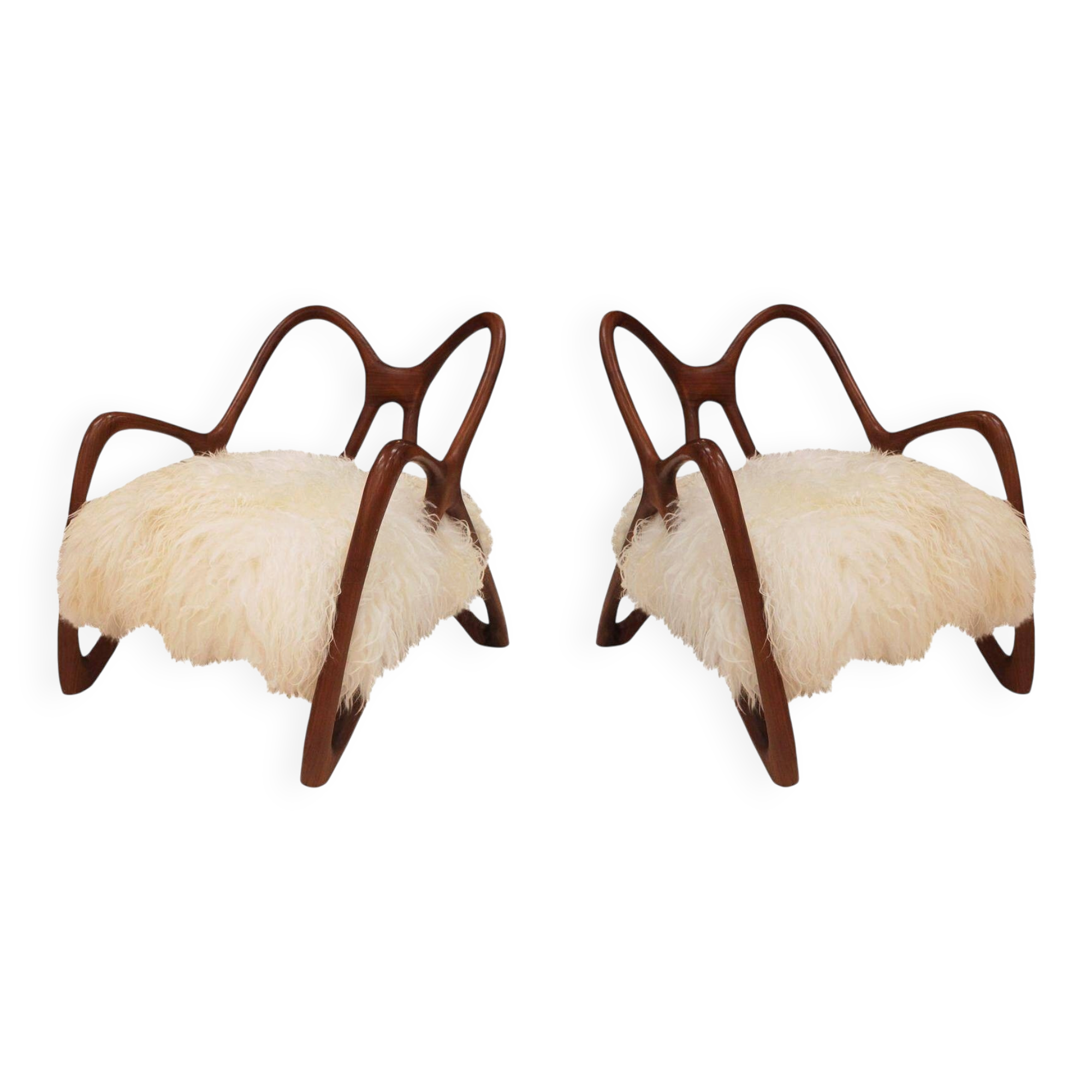 Pair of Sculptural Wooden Armchairs, Italy