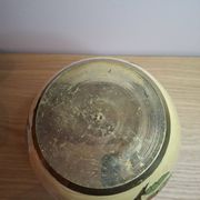 Vintage enamelled brass round vase with handmade floral decoration.