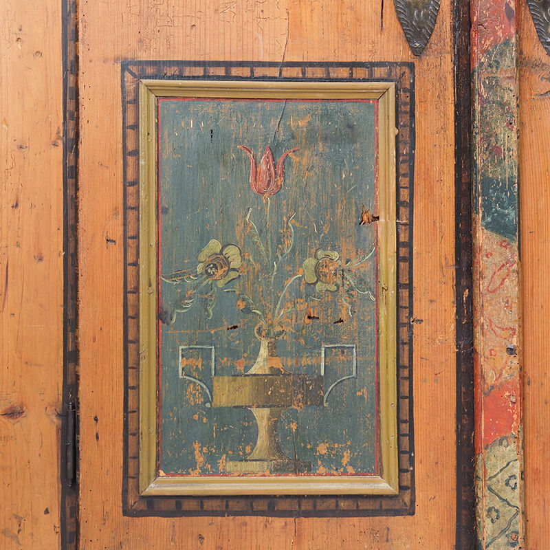 Antique Rustic Farmhouse Folk Art Painted Bridal Cabinet 1822