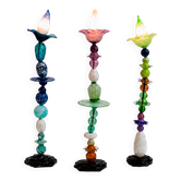 Set of three sculptural multicoloured glass floor lamps in a modernist style.