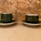 Pair of antique pillivuyt green & gold porcelain vintage cups