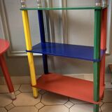 Postmodern round table, chair and bookcase by Pierre Sala 1980