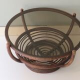 Round coffee table in bamboo, rattan, manou, Italy 1970