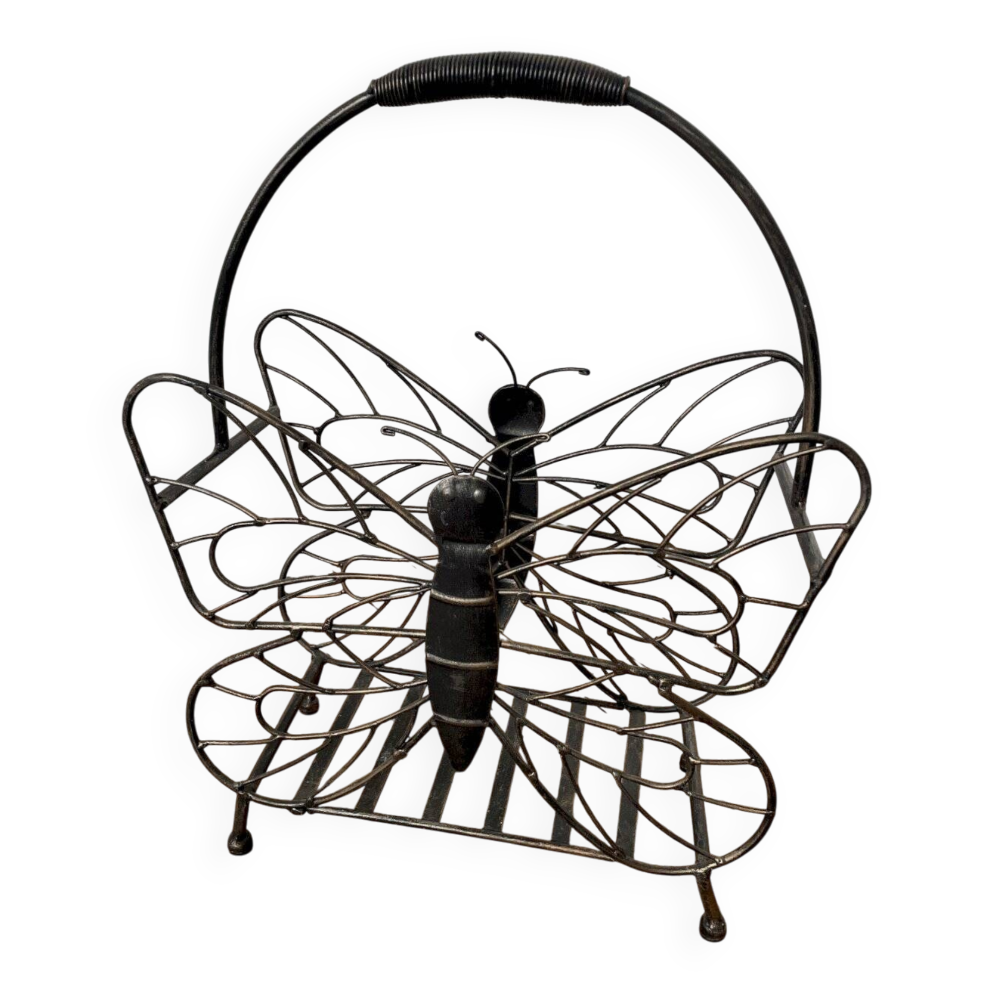 Butterfly magazine rack in patinated metal