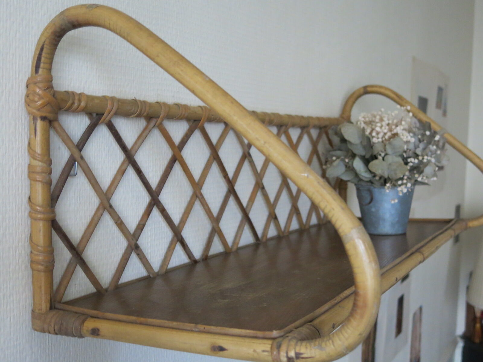 Wall shelf or to be installed in vintage rattan 1960s restored