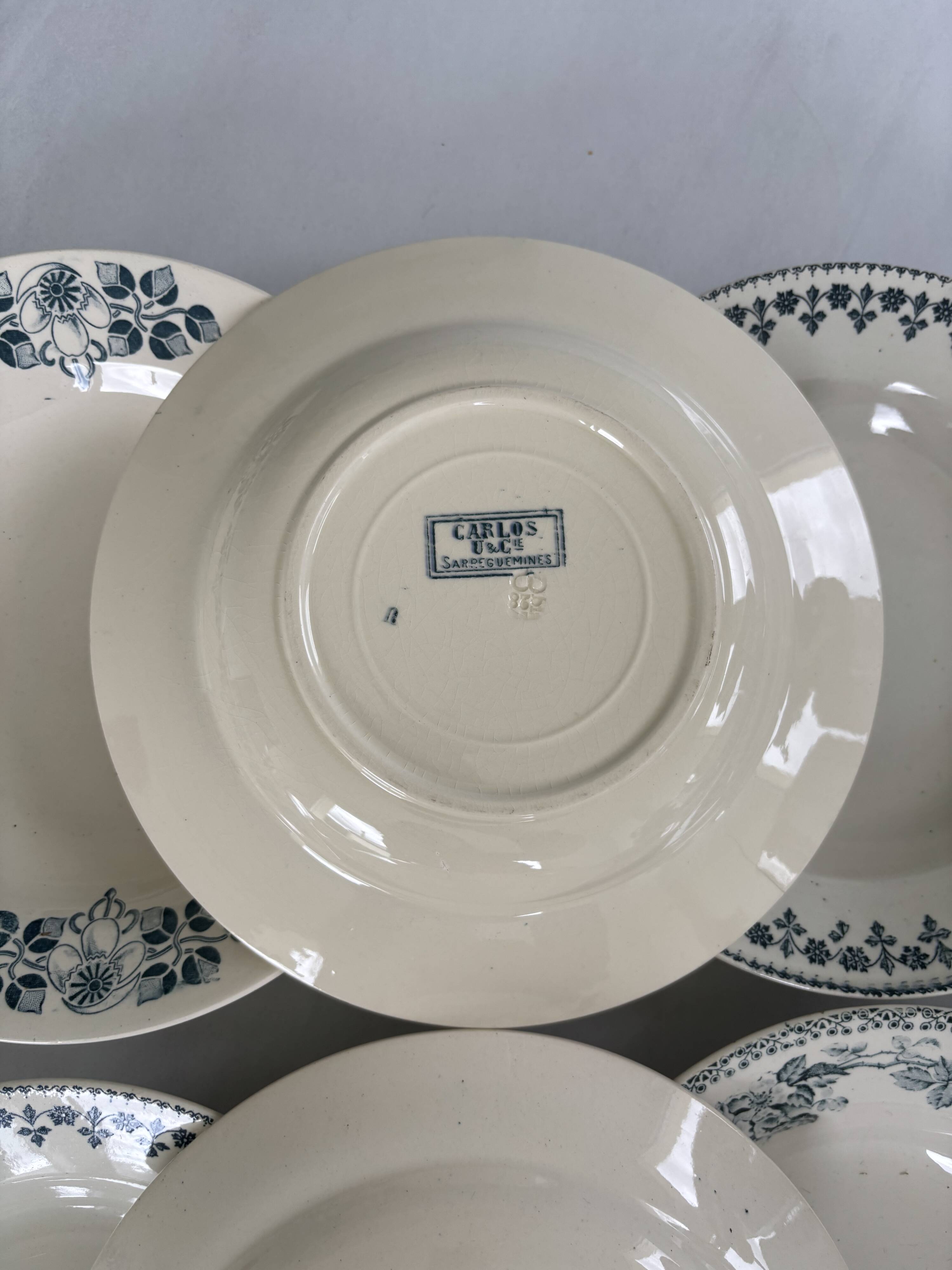 Lot 6 blue ironstone deep plates French earthenware ironstone