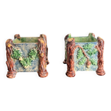 Antique Cache Pot Planter Barbotine Earthenware Enamelled Majolica