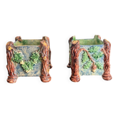 Antique Cache Pot Planter Barbotine Earthenware Enamelled Majolica