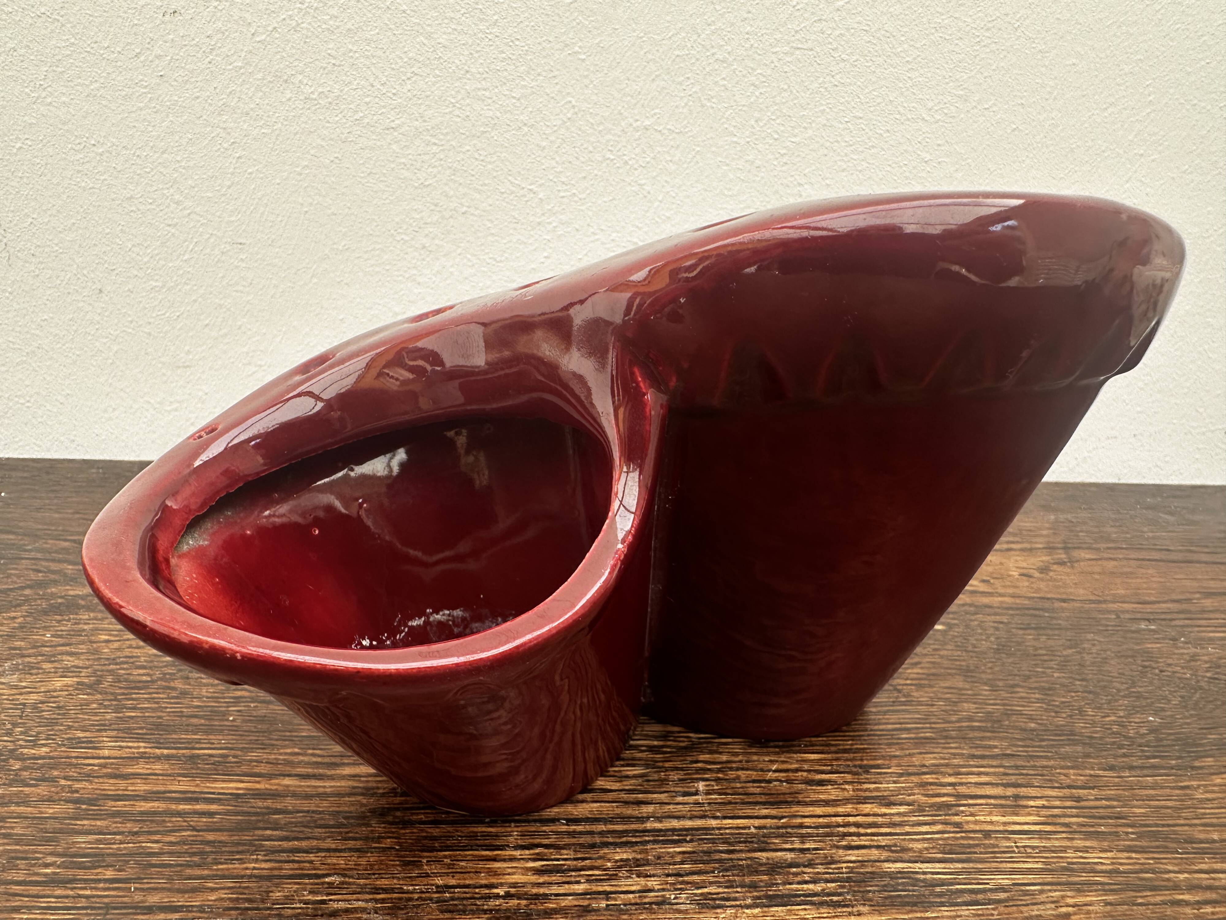 Burgundy ceramic flowerpot, 1950s