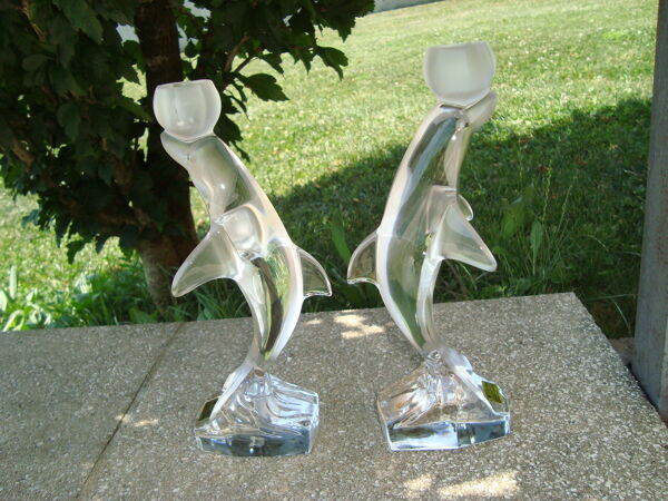 Paire chandeliers dauphins cristalleries royales made in france