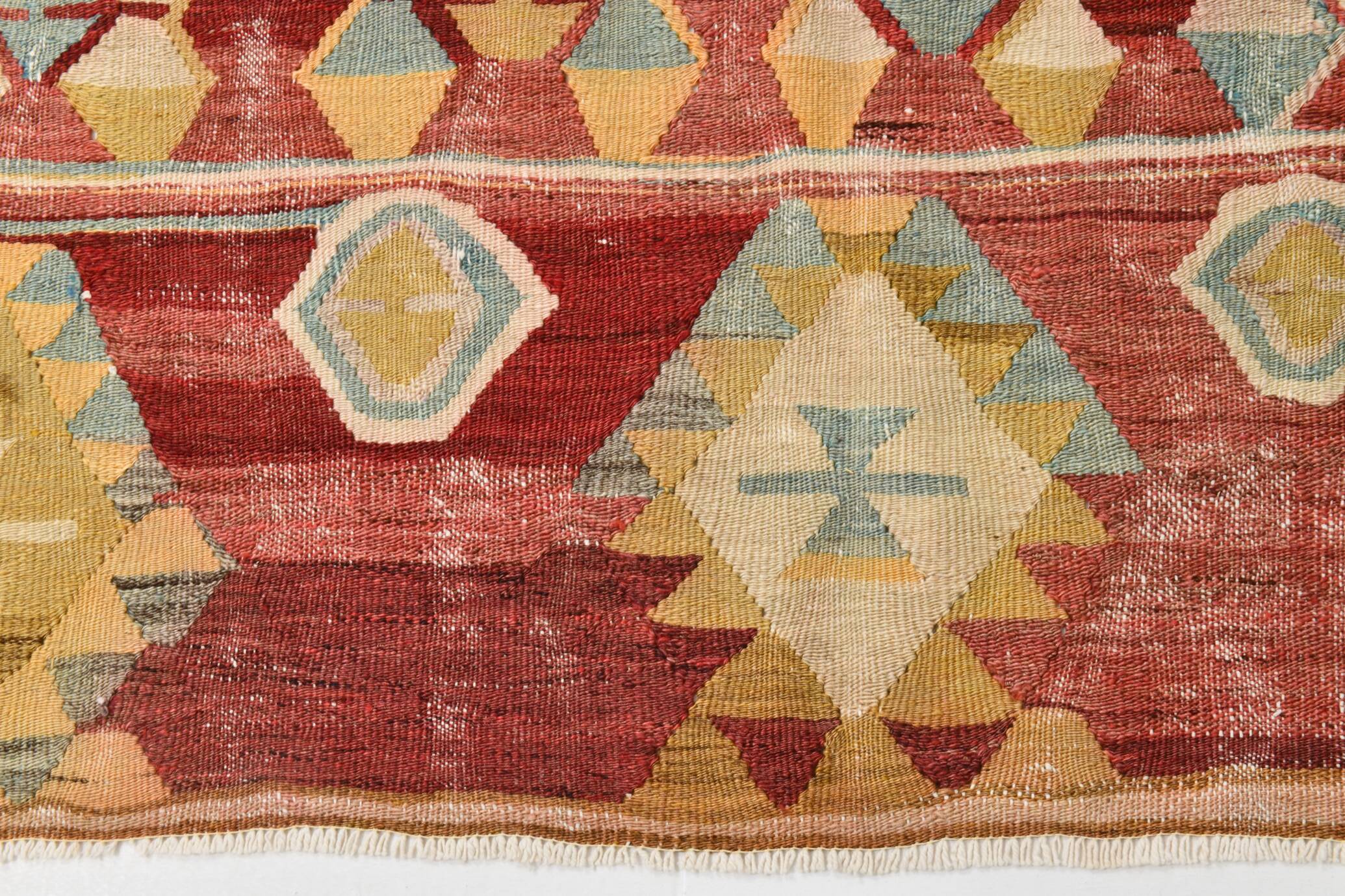 4x7 Red Green Turkish Vintage Kilim Rug 135x210Cm SK 2239