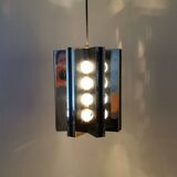 Unique hanging lamp, Danish from the 80s, in shiny metal (chrome) with mirror reflection.