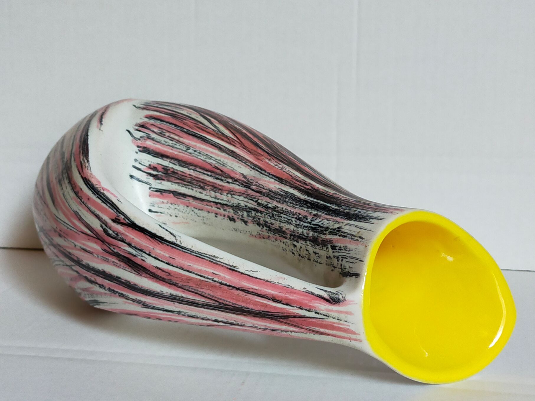 Free-form ceramic vase by R. Dupanier with abstract decoration from the 50s
