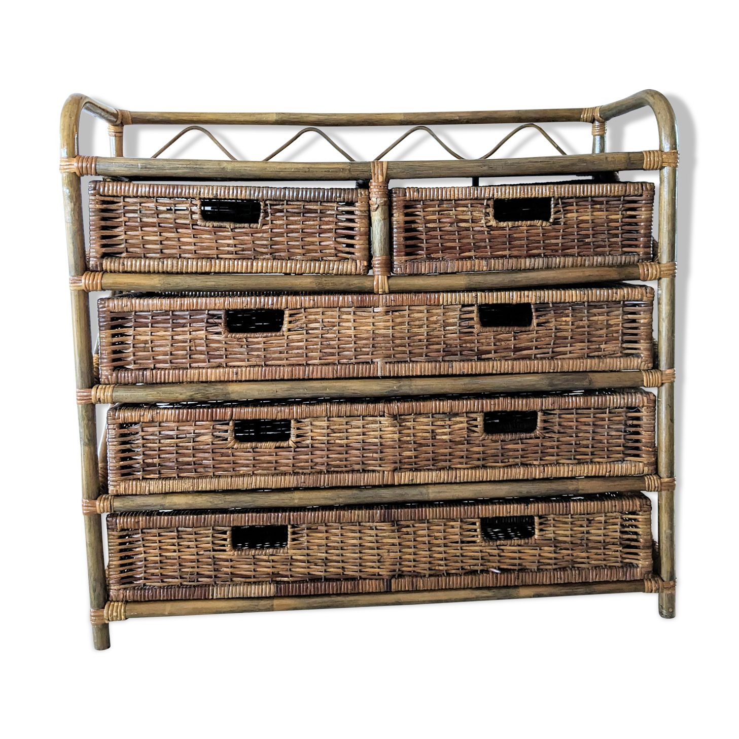 Commode vintage en rotin et osier