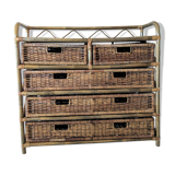 Commode vintage en rotin et osier