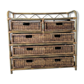 Commode vintage en rotin et osier