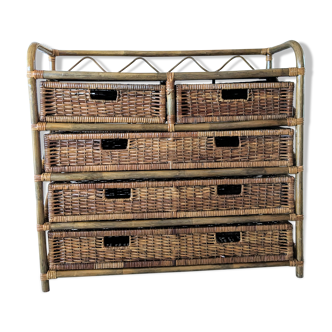 Commode vintage en rotin et osier