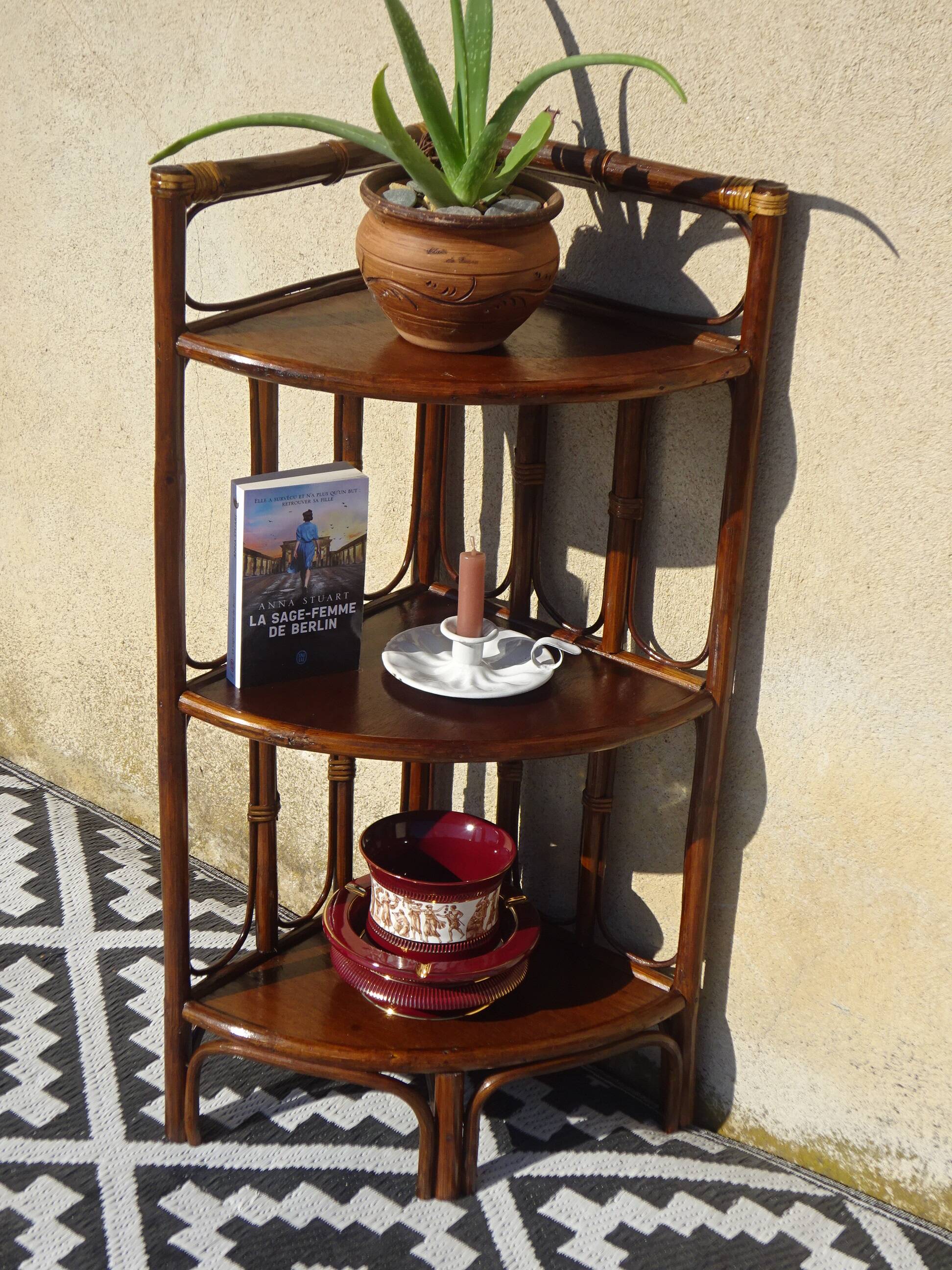 Rattan and bamboo bedside tables, both.