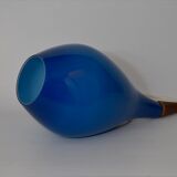 Holmegaard pendant lamp large model in blue blown glass and teak, Denmark, Poulsen