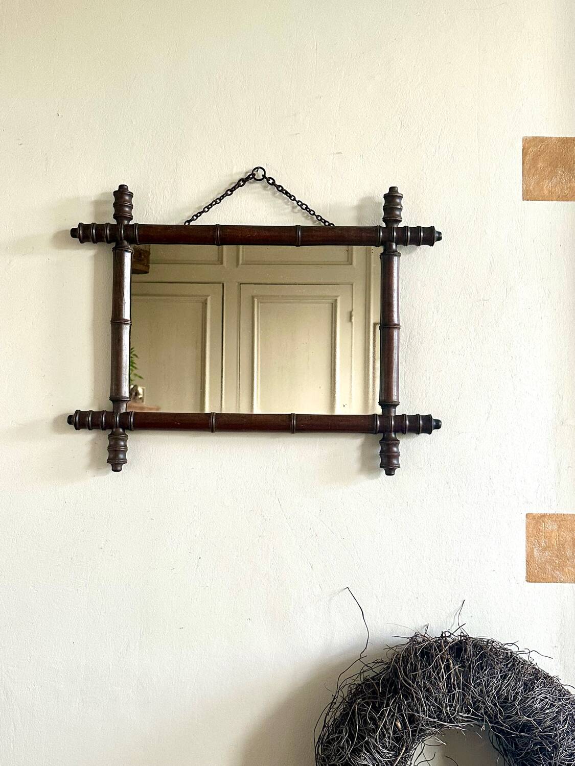 Bamboo-shaped wooden mirror