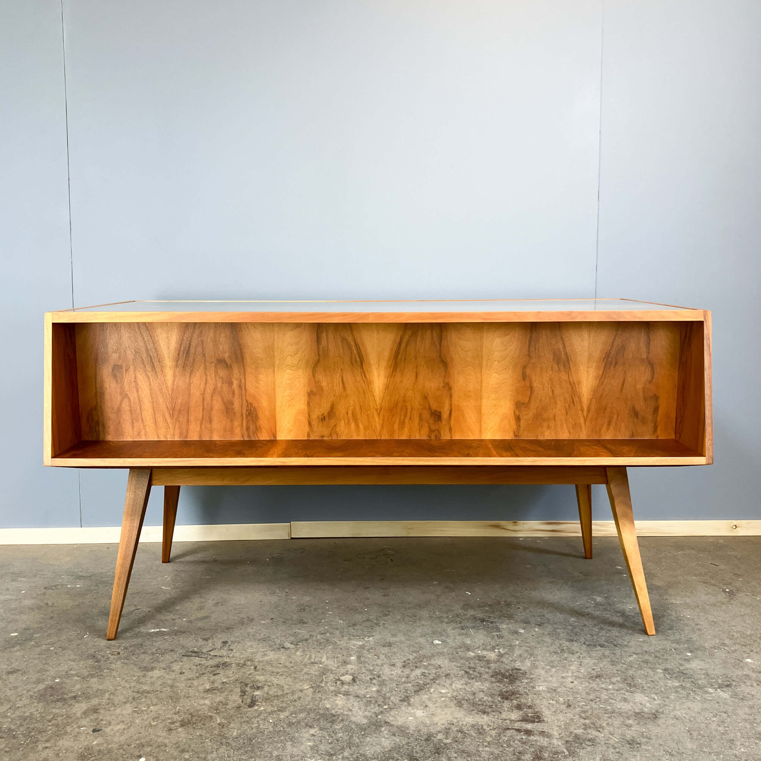Desk with glass top, walnut, 1950s