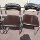 Set of 4 chrome metal and vintage leather chairs