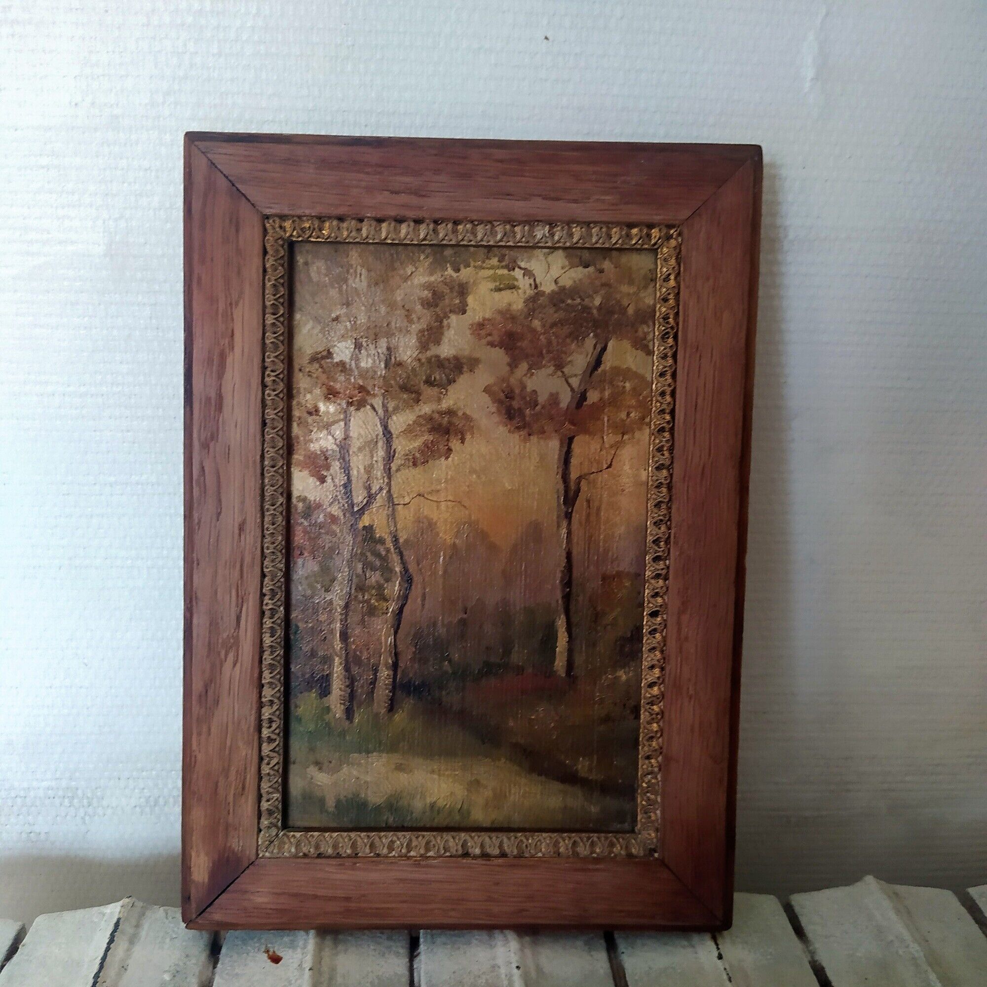 Oil on wood signed Sous bois de Forêt in autumn 1930