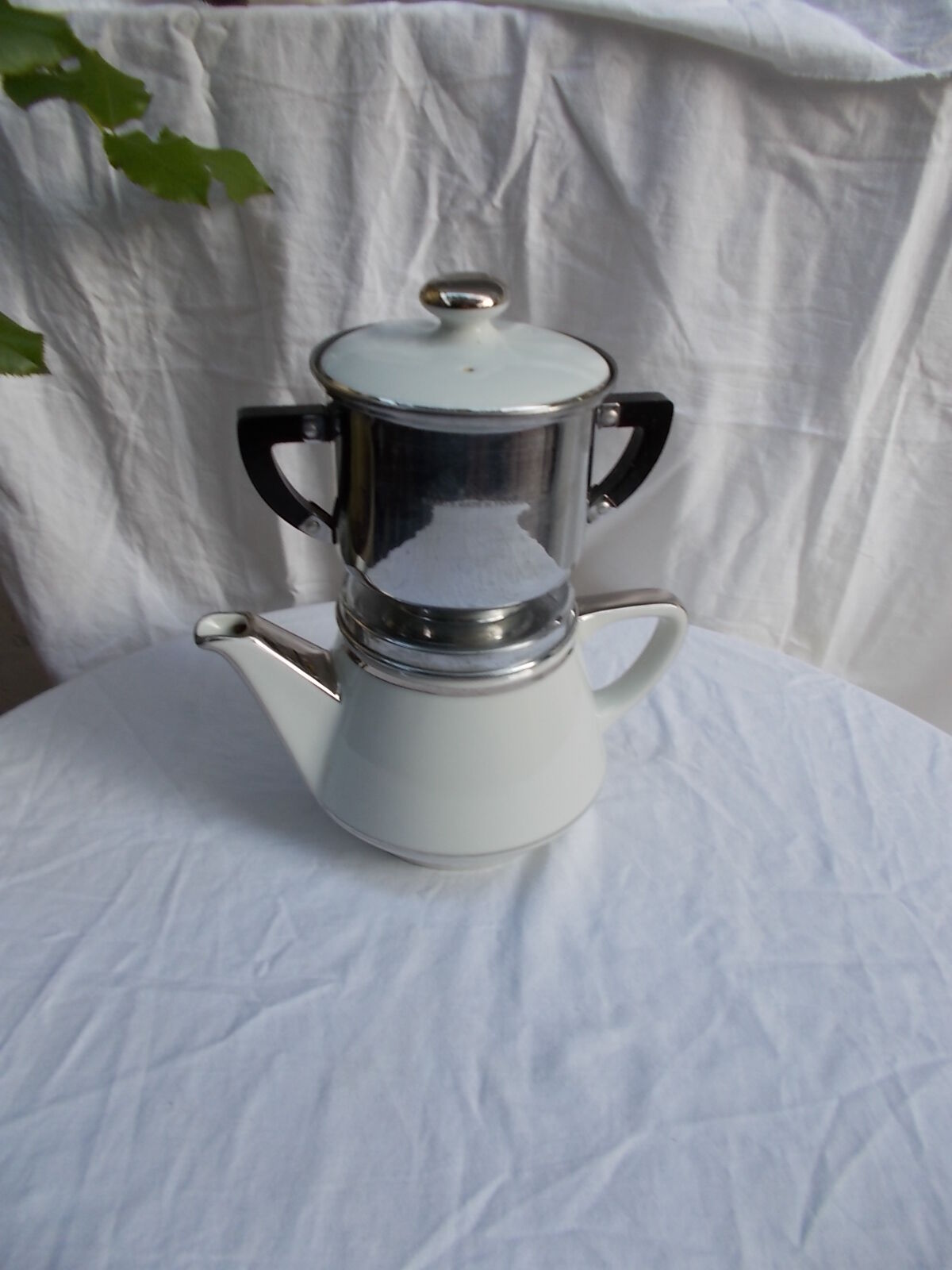 White silver Salam coffee pot Limoges France