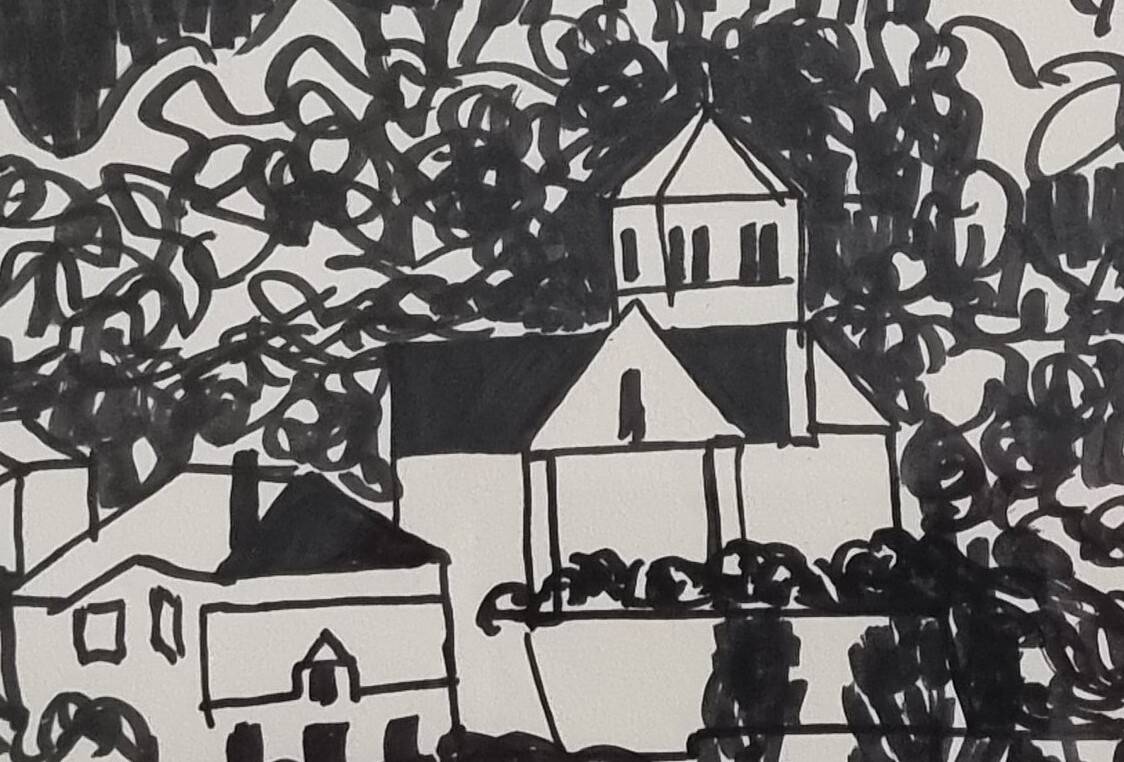 Encre moderniste, encre noire sur papier 1967, St Gilles, signée 39 x 31 cm